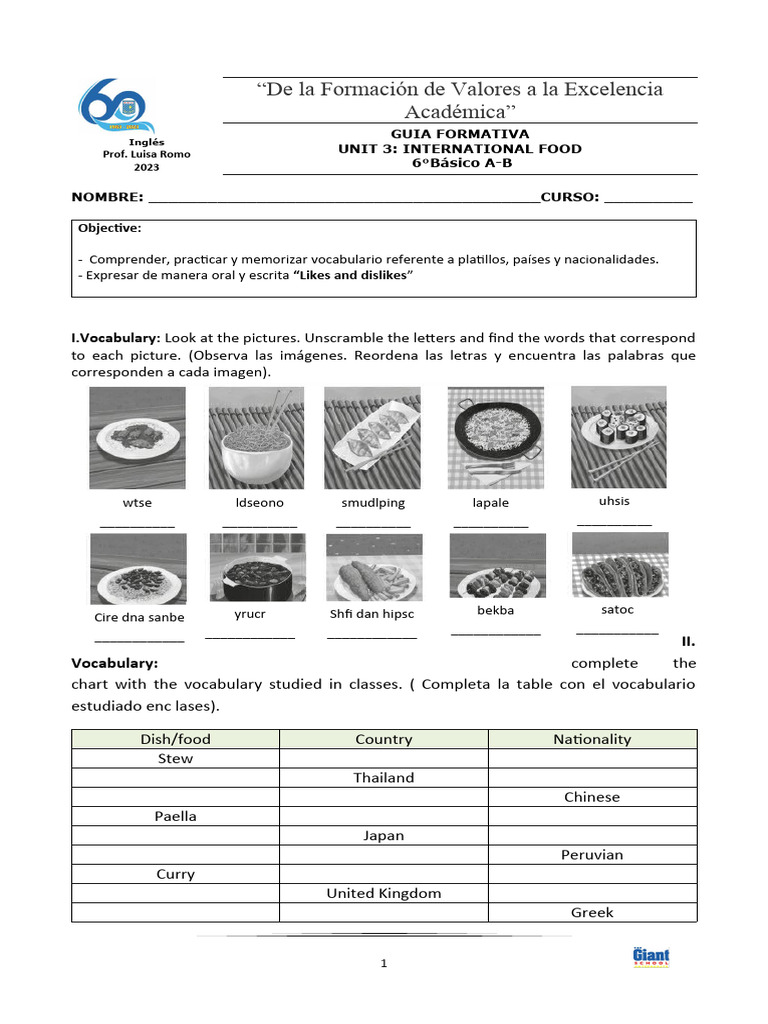 GUia 6basico Food | PDF | Food And Drink Preparation | Food And Drink