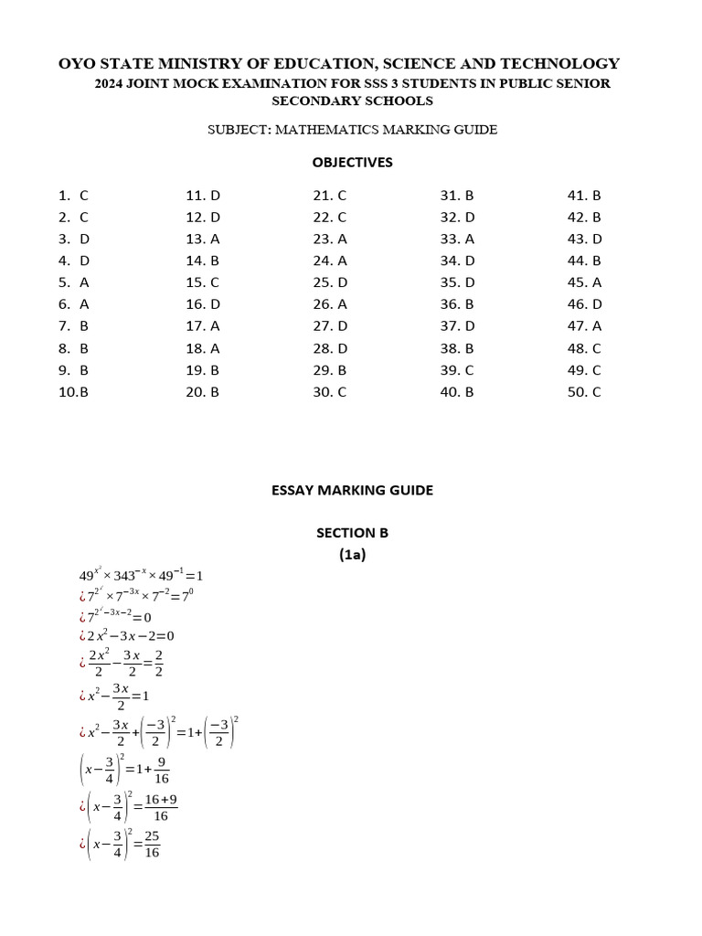 Mathematics Marking Guide 2024 | PDF