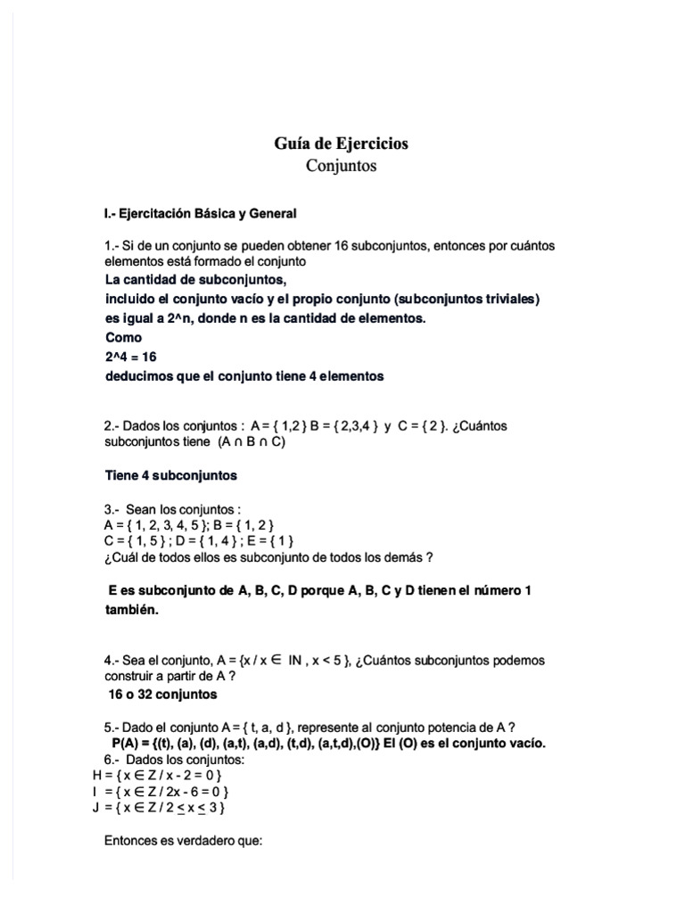 Ejercicios de Conjuntos y Subconjuntos | PDF | Conceptos matemáticos ...