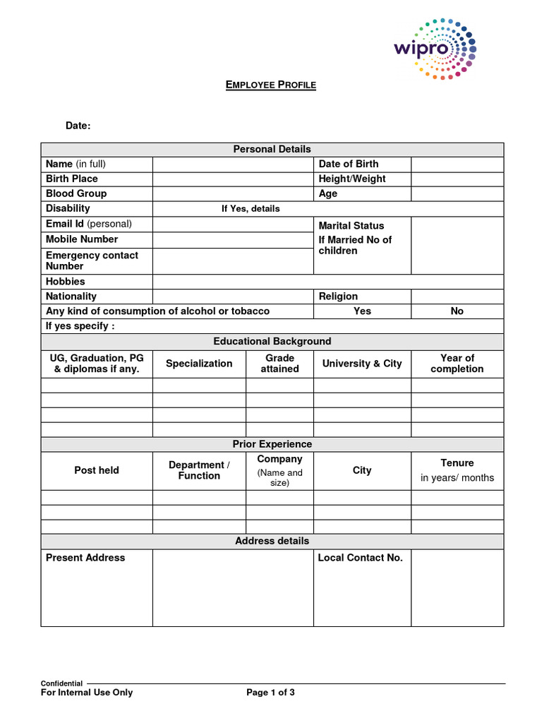 Employee Joining Form PDF Passport