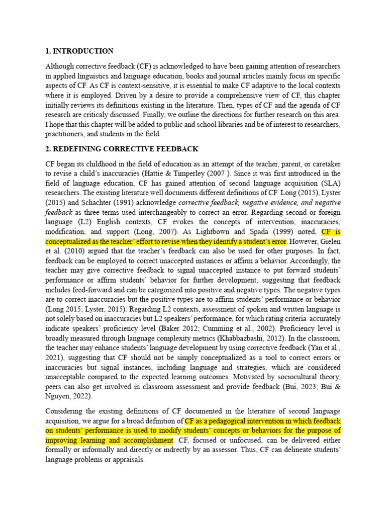 Understanding Corrective Feedback in Language Learning | PDF | Second ...
