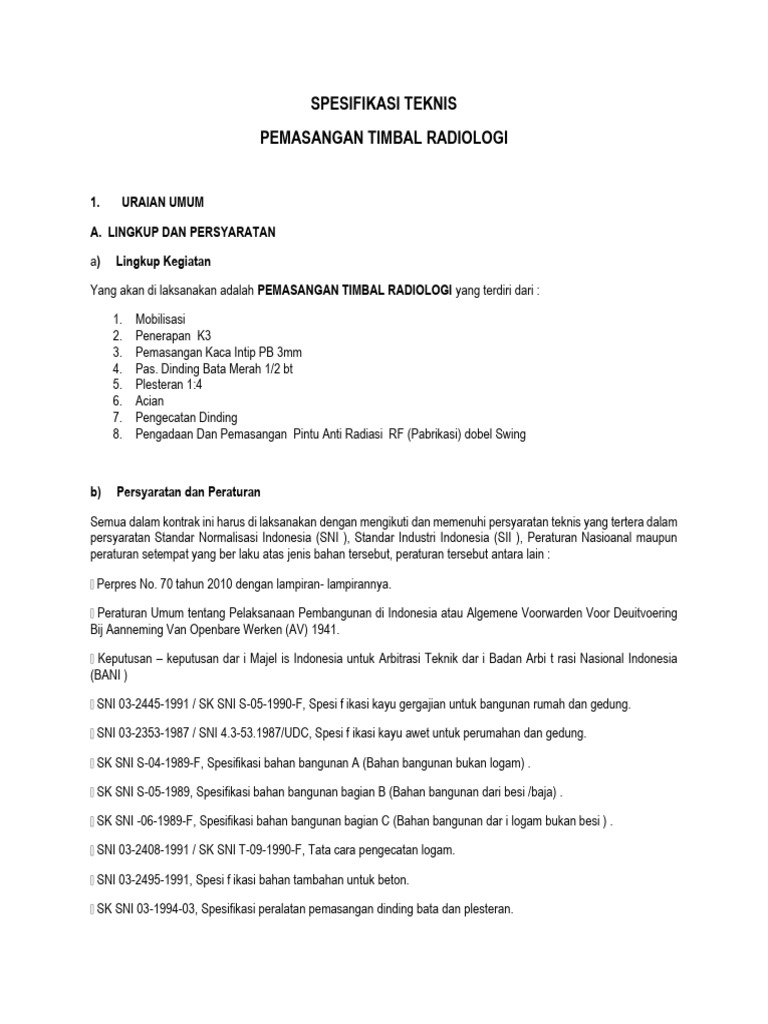 Spesifikasi Pemasangan Timbal Radiologi | PDF