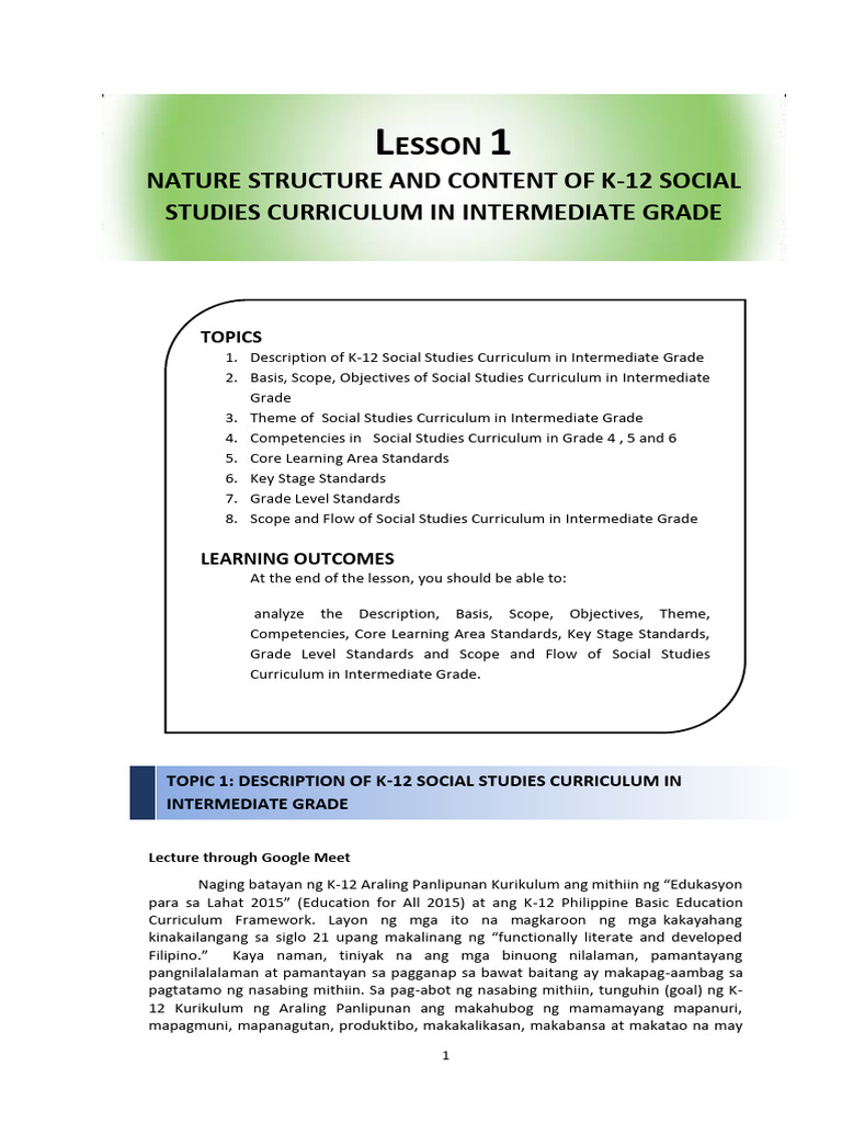Teaching Social Studies in Intermediate Grade 1 Copy 2 | PDF
