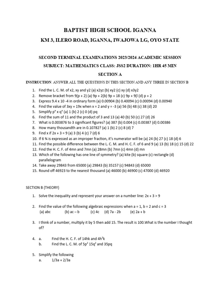 New General Mathematics For Jss 2 Pdf