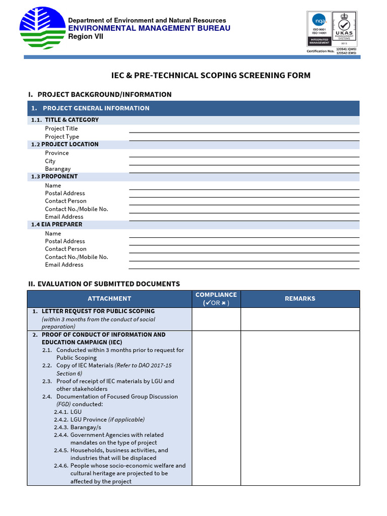 Environmental Scoping Screening Form | PDF | Environmental Impact ...