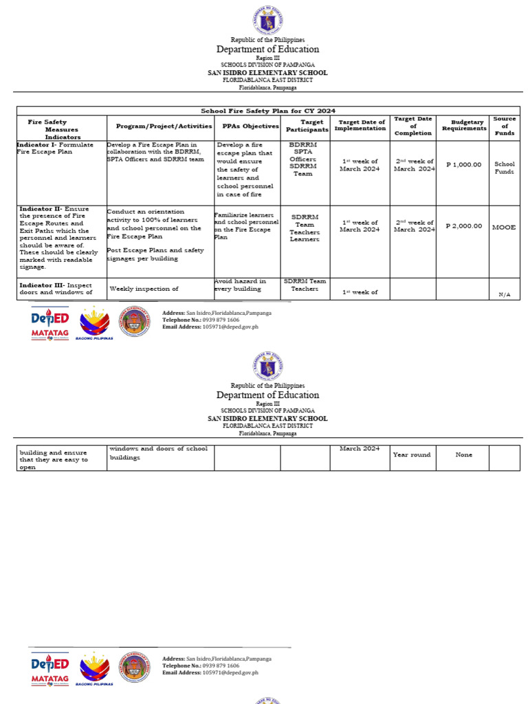 San Isidro Elementary School Fire Safety Plan | PDF | Fire Safety | Safety