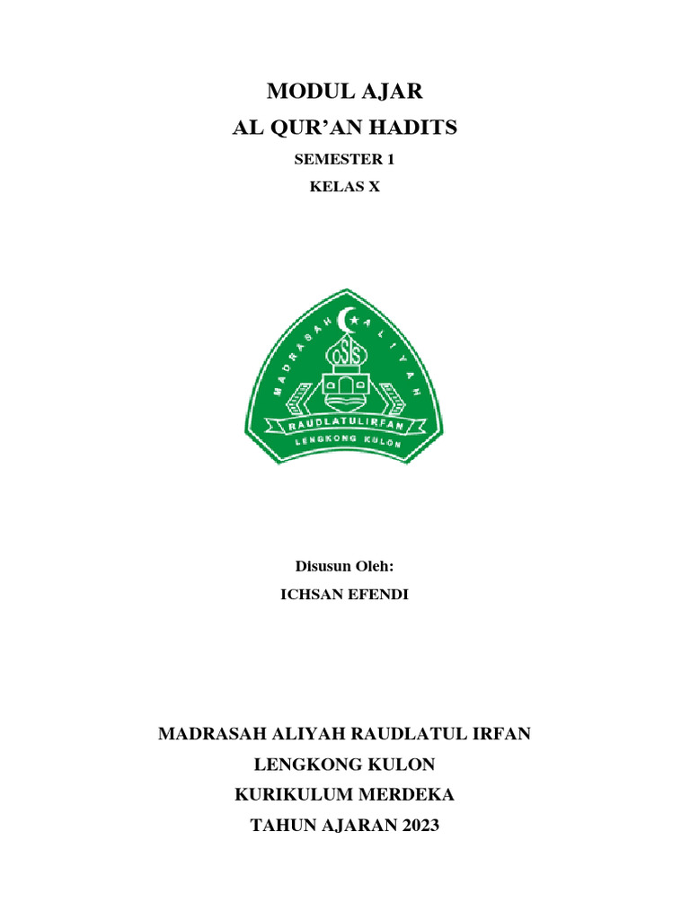 Modul Ajar Al Qur An Hadits Kelas X Tahun 2023 Pdf