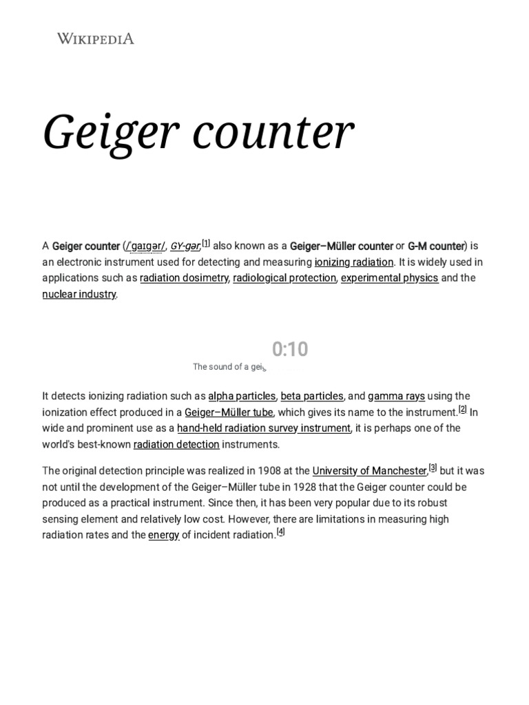Geiger Counter - Wikipedia | PDF | Radiation | Ionizing Radiation