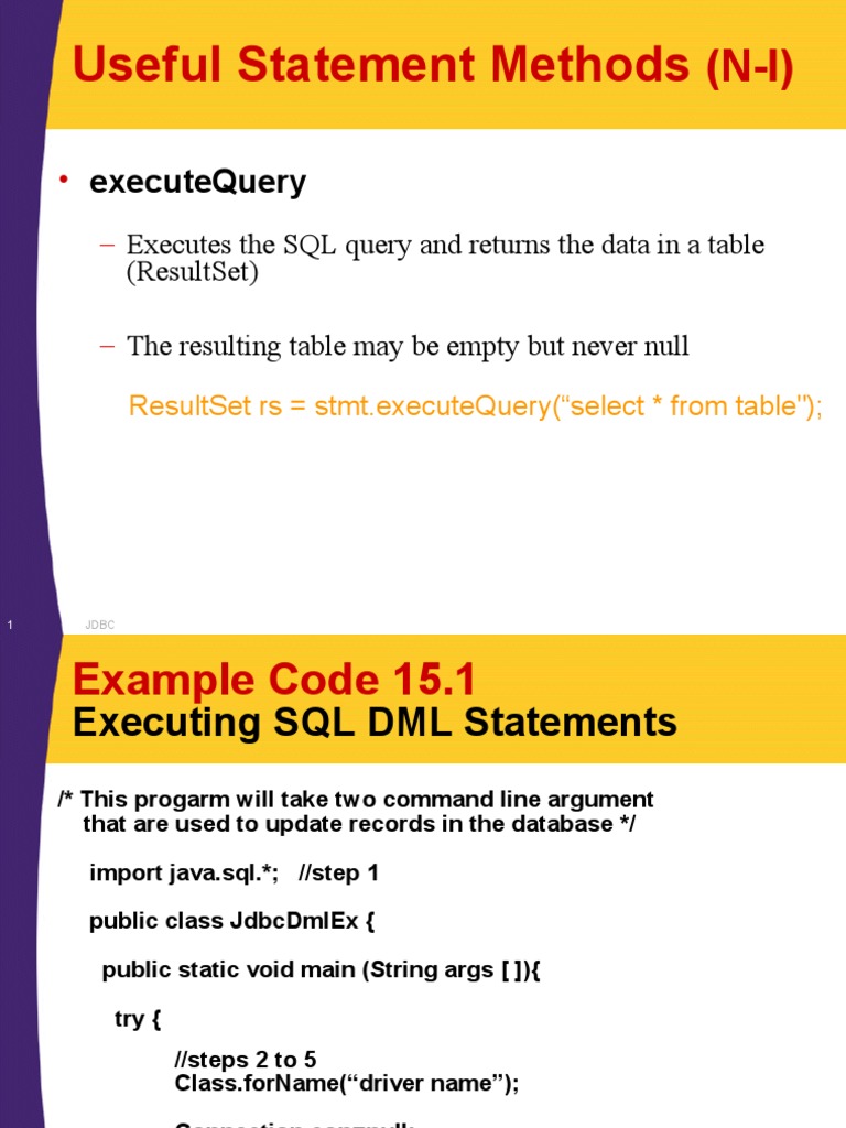 JDBC SQL Execution and Prepared Statements | PDF | Databases | Computer ...