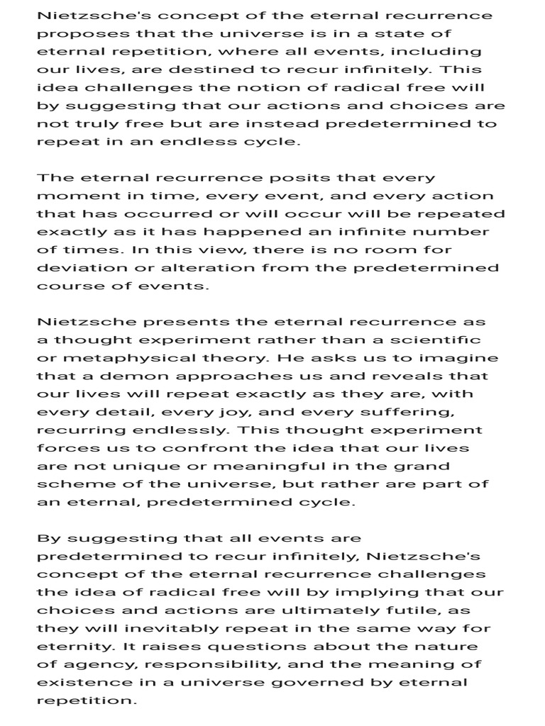 Notes Nietzsche Eternal Recurrence | PDF | Philosophy