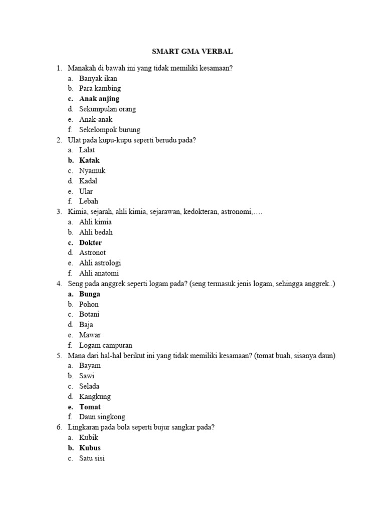 Soal Latihan SMART GMA Verbal dan Numerikal | PDF