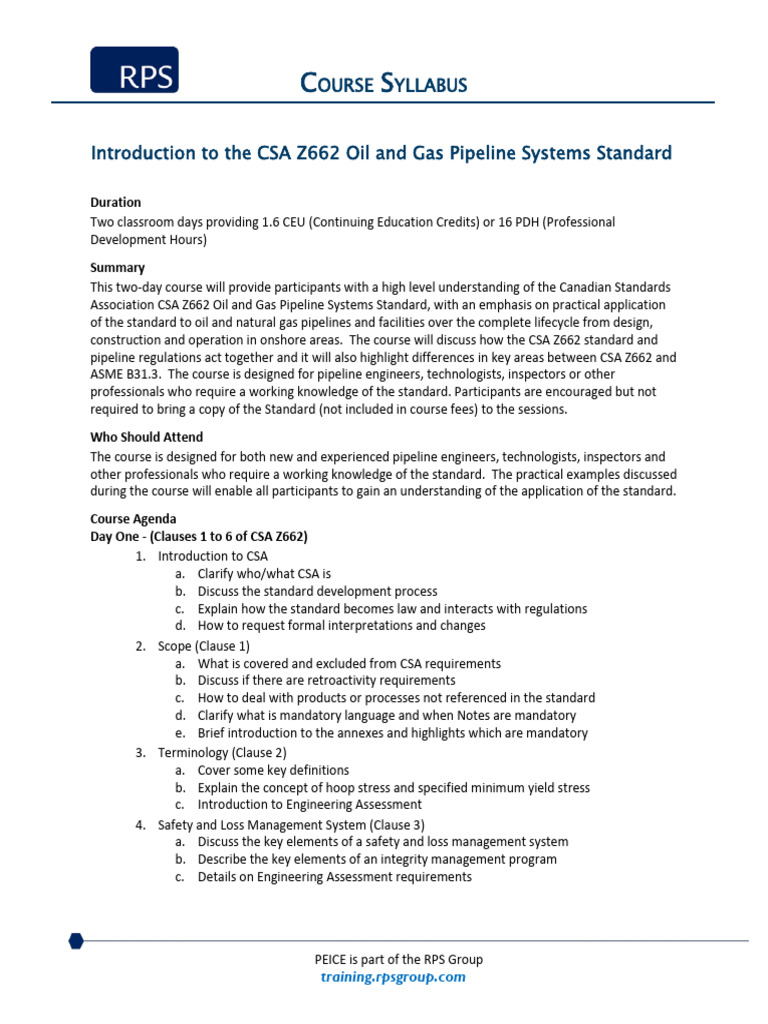 Introduction To The CSA Z662 Oil and Gas Pipeline Systems Standard