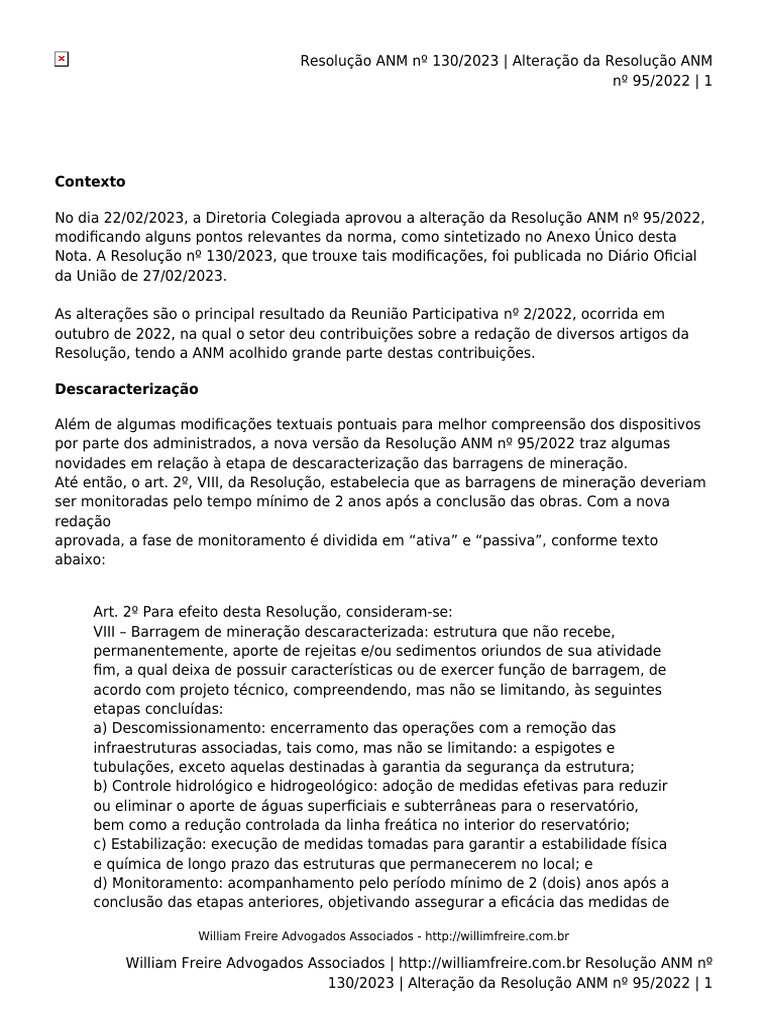 Alteração da Resolução ANM nº 95/2022 | PDF | Barragem | Mineração