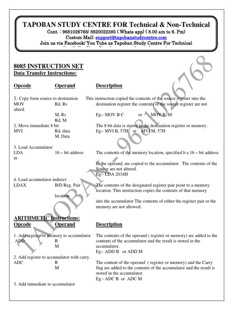 8085 instruction set pdf central processing unit computer program