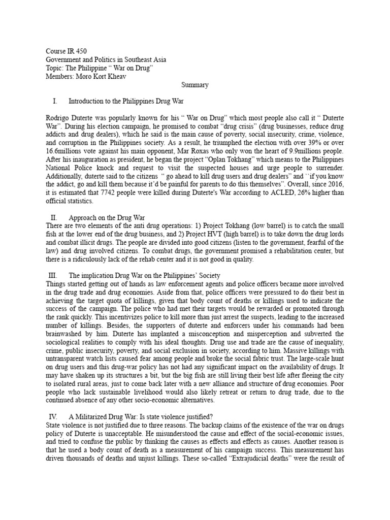 Summary Phillipine Drug War | PDF | Rodrigo Duterte | Crimes