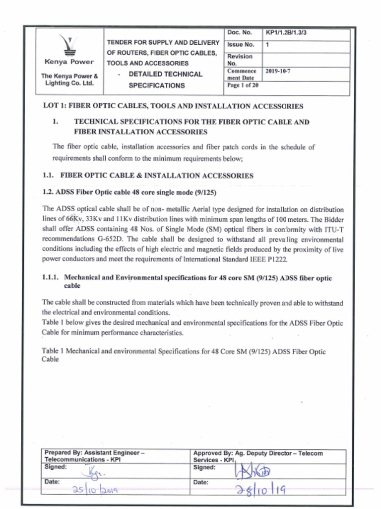 Appendix I I - Specifications Routers Fibre Optic Cables - Kpi - Oct ...