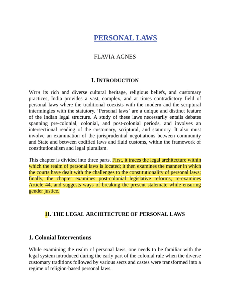 Flavia Agnes, Personal Laws' Download Free PDF Justice Crime