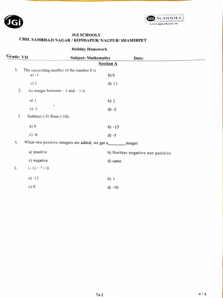 Grade VII Mathematics Holiday Homework | PDF | Area | Geometry