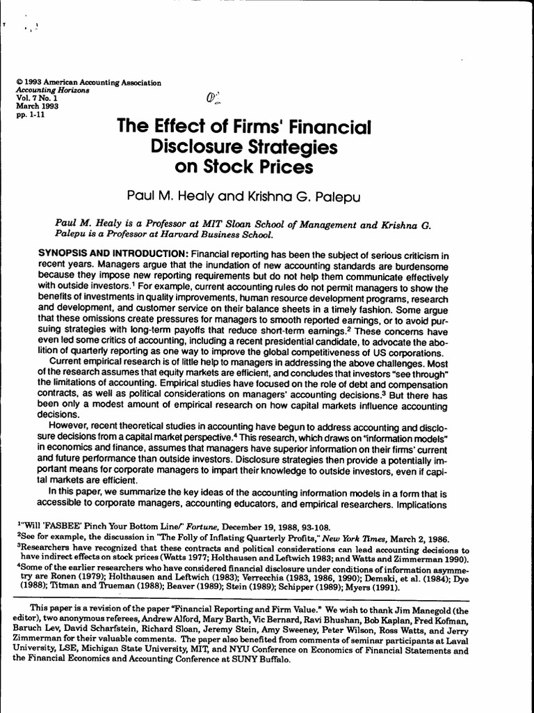 The Effect of Firms' Financial Disclosure On Stock Prices | PDF ...