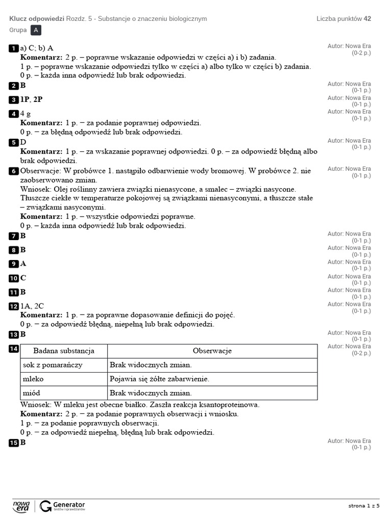 Substancje O Znaczeniu Biologicznym Sprawdzian Odpowiedzi Dzia . v. Substancje o Znaczeniu Biologicznym Klucz Odpowiedzi | PDF
