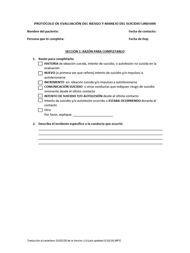 Protocolo de Evaluación de Riesgo Suicida | PDF | Suicidio | Autolesiones
