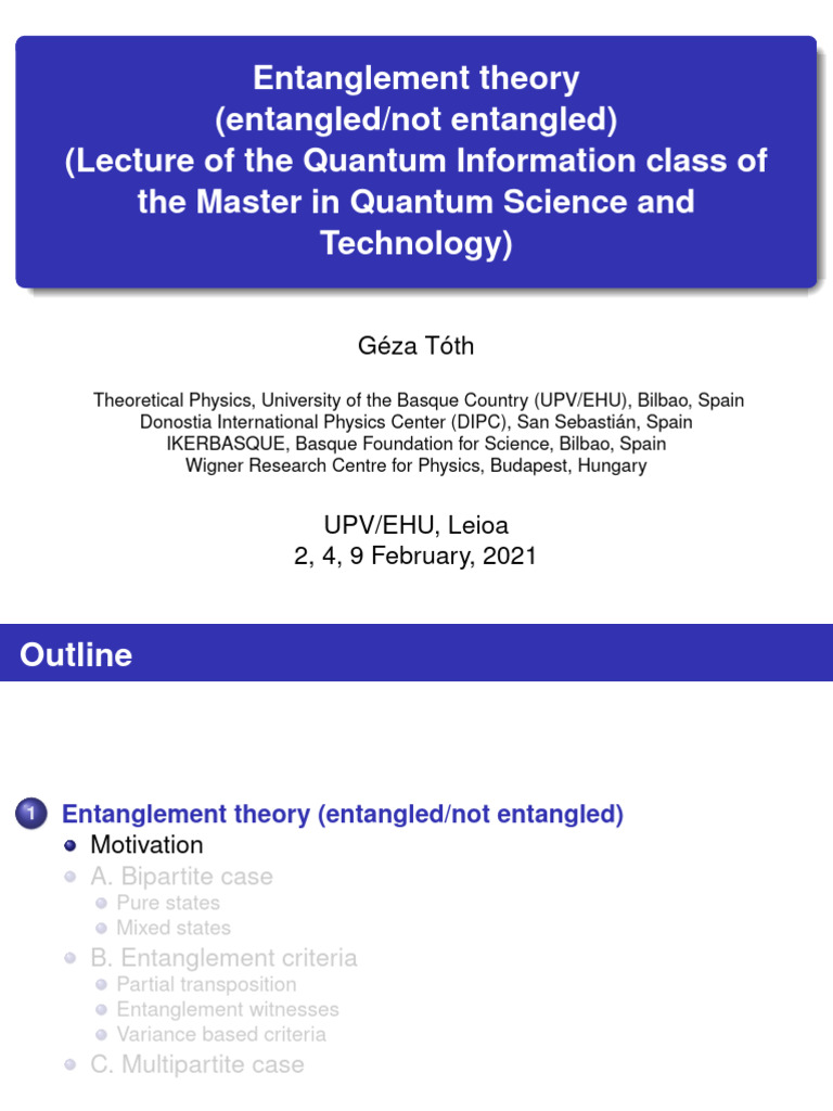 Understanding Entanglement Theory | PDF | Quantum Entanglement ...
