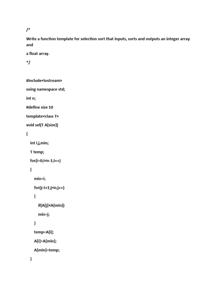 Selection Sort Template in C++ | PDF | Teaching Methods & Materials