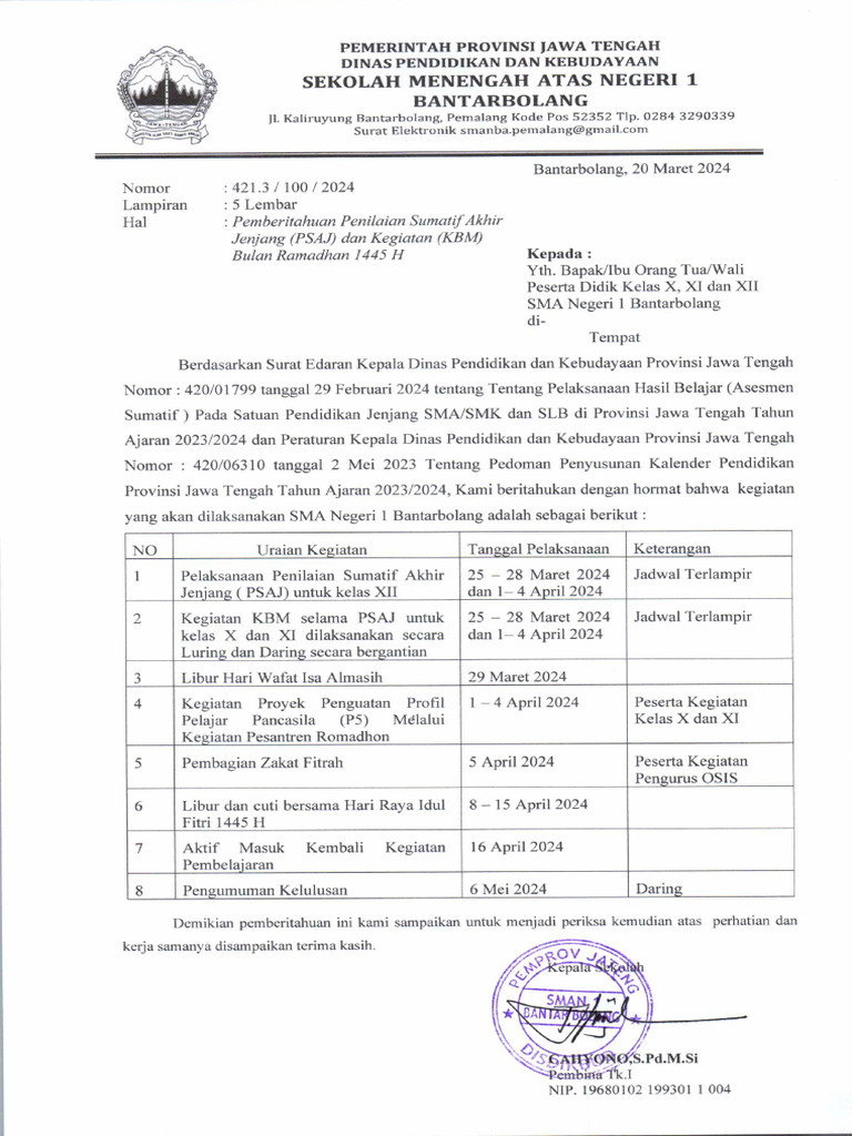 SURAT EDARAN PSAJ 2024 | PDF