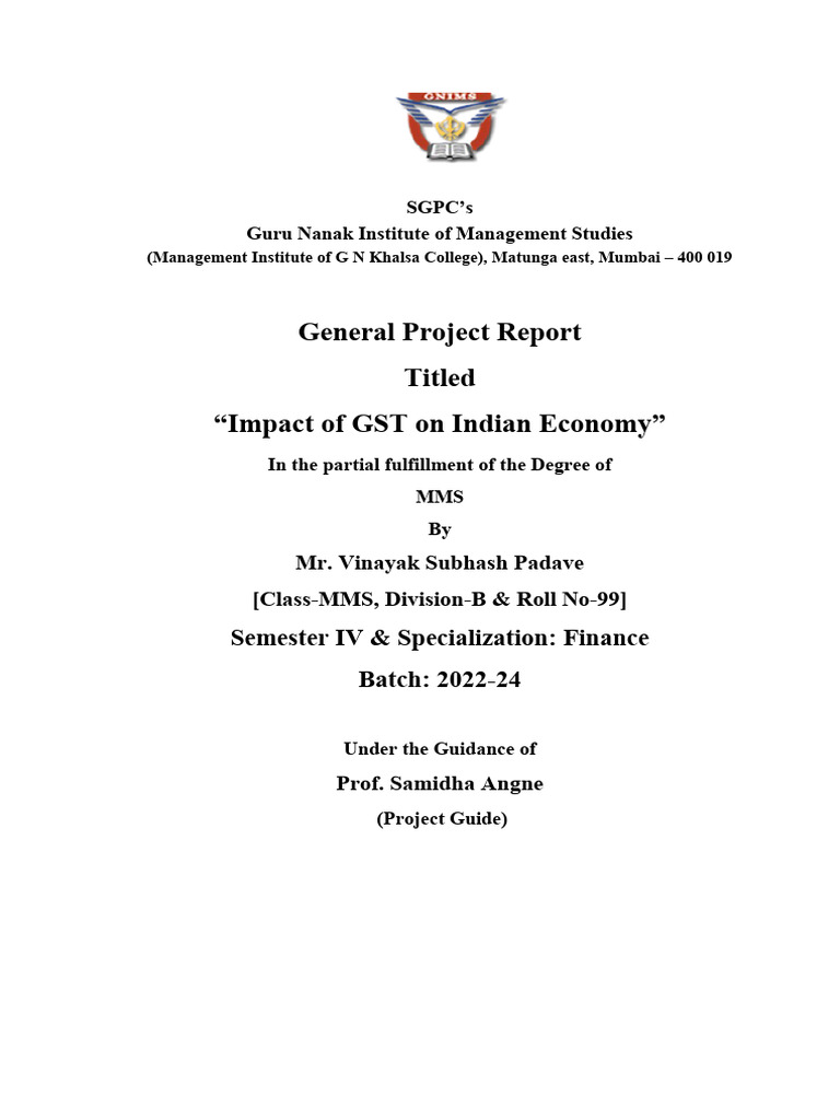 General Project Impact of GST On Indial Economy | PDF | Taxes | Economies