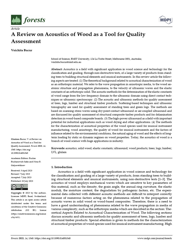 A Review On Acoustics of Wood As A Tool For Qualit | PDF | Young's ...