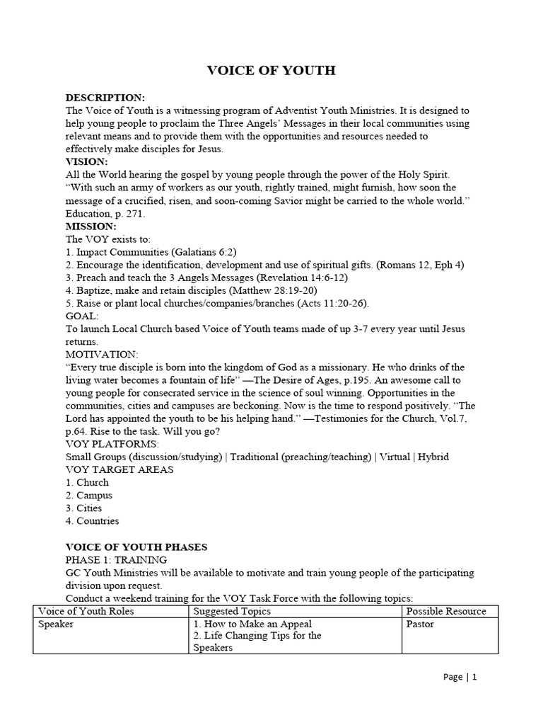 Voice of Youth Program Overview 2024 | PDF | Jesus | Disciple ...