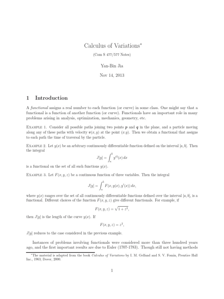 Calculus of variations yan bin jia pdf function mathematics