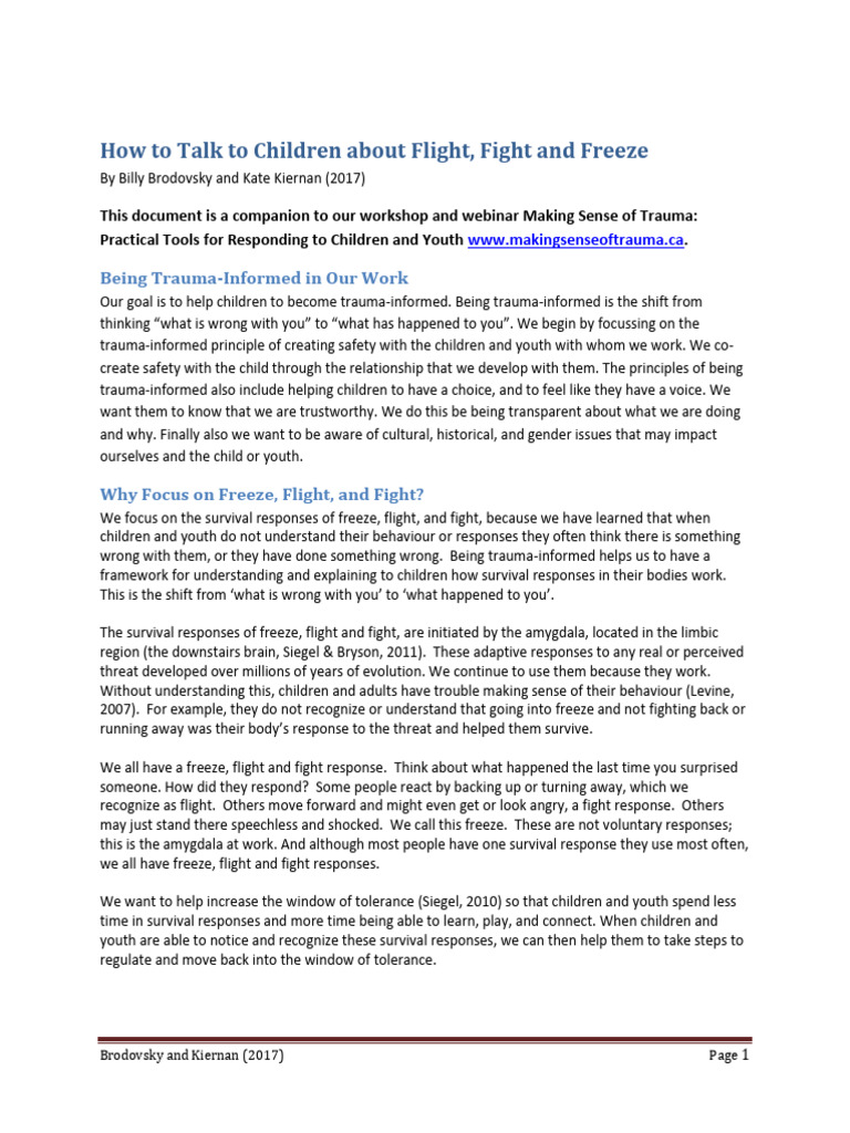 How To Talk To Children About Freeze Flight and Fight | PDF ...