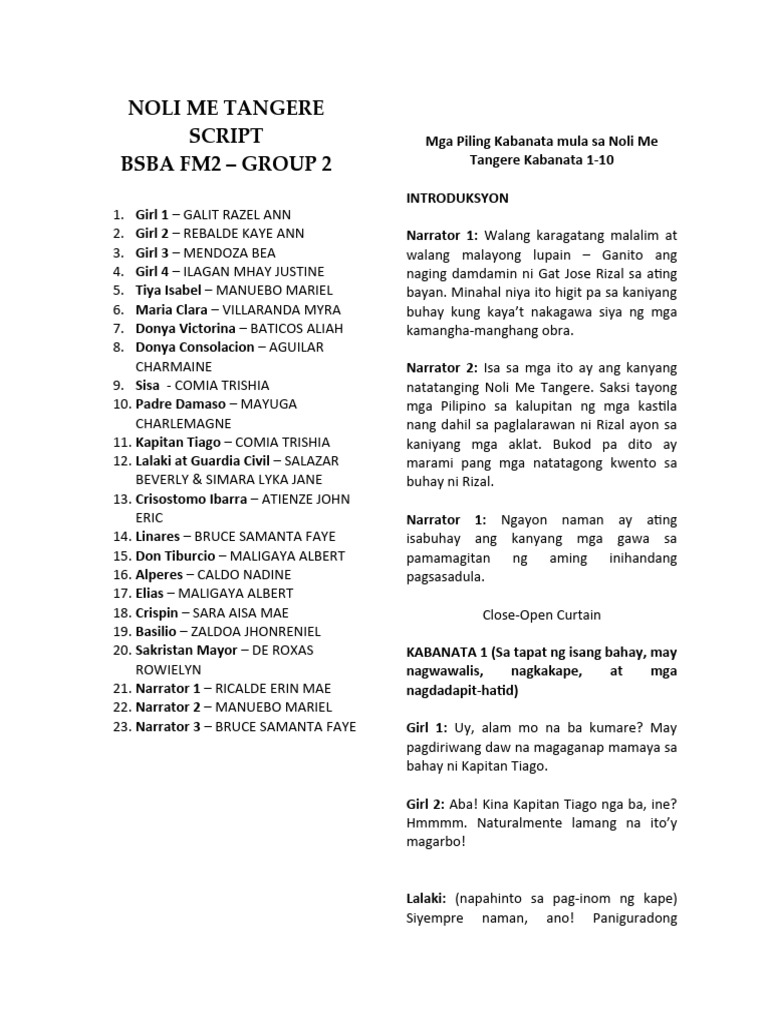 Noli Me Tangere Script | PDF
