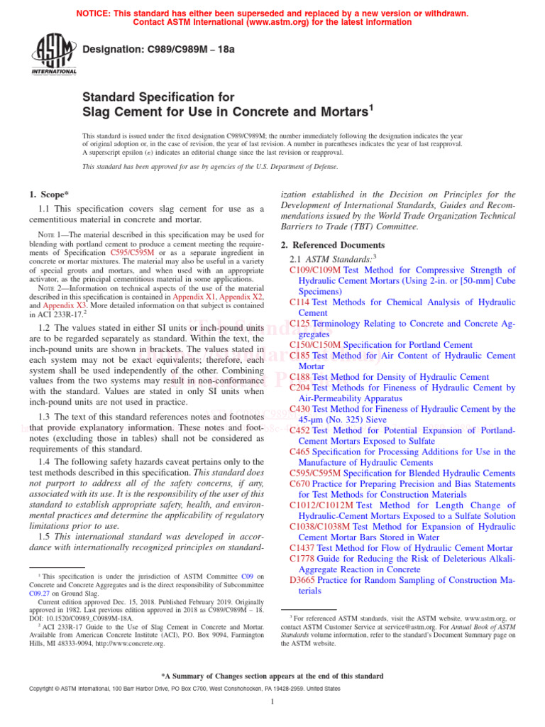 ASTM C989 C989M 18a | Download Free PDF | Cement | Concrete