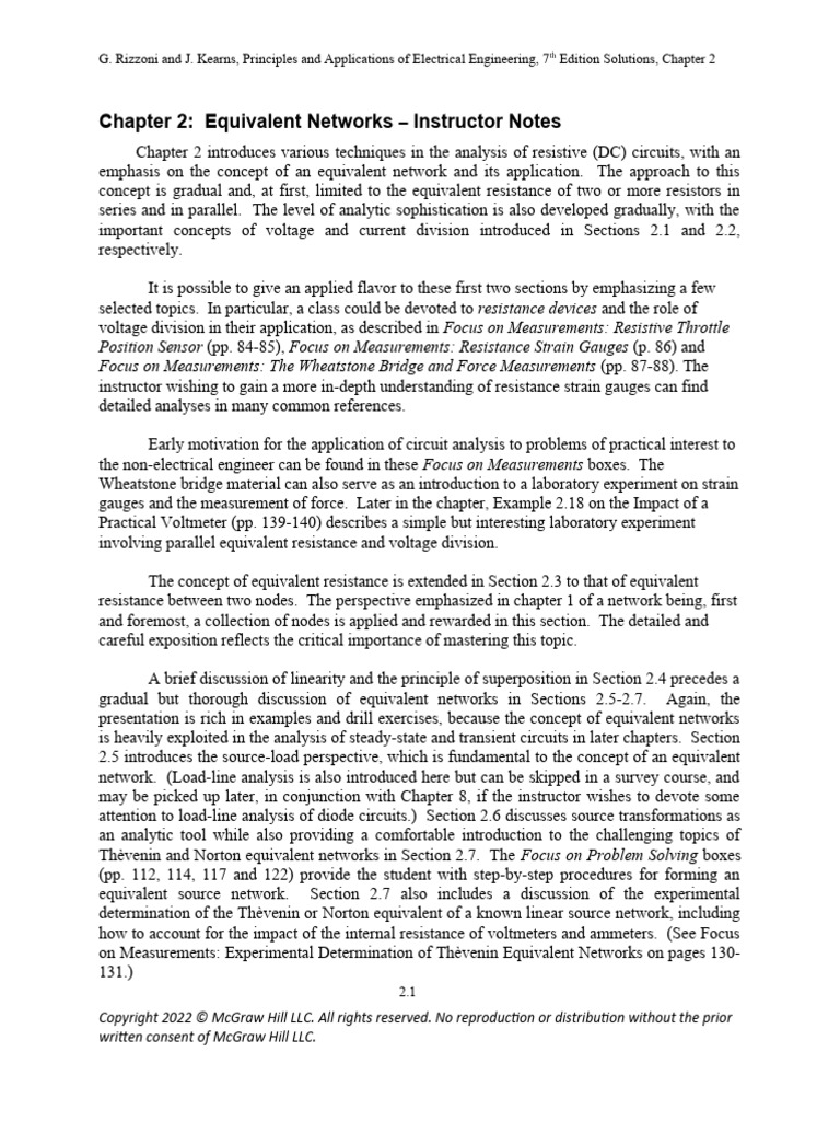Rizzoni Principles 7e Ch02 ISM | PDF | Electrical Network | Electrical ...