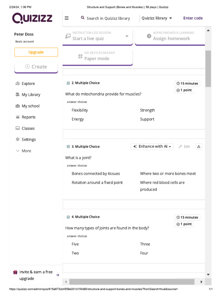 Structure and Support (Bones and Muscles) _ 58 plays _ Quizizz PDF