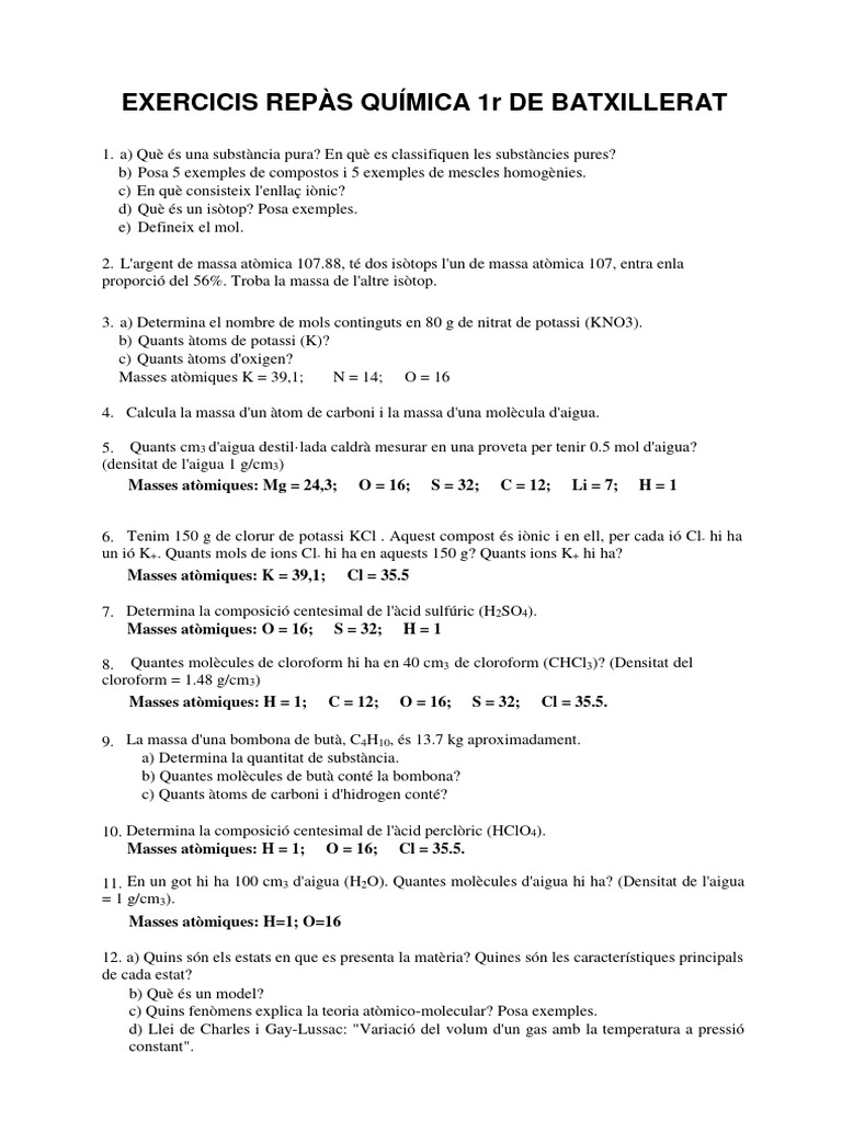 Química. Primer de Batxillerat. Curs 2223 | PDF