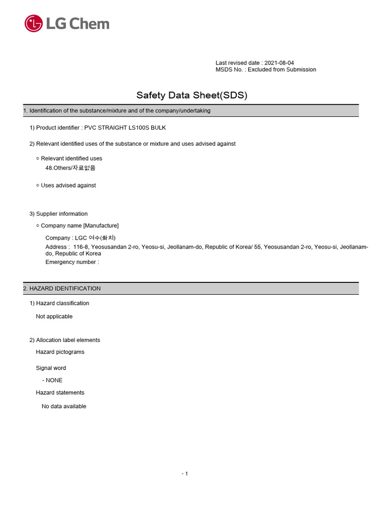 MSDS_PVC_LS100S_ENG_210804 PDF Polyvinyl Chloride Toxicity