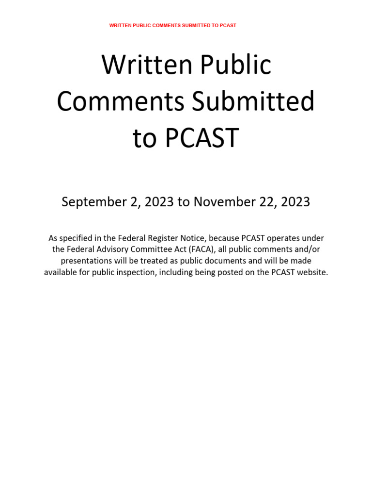 PCAST Written Public Comments Nov 2023 | PDF | Artificial Intelligence ...