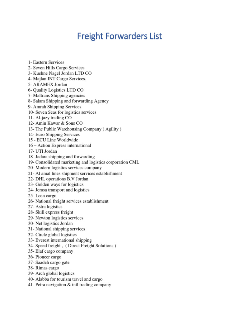 Comprehensive Freight Forwarders List | PDF | Business | Technology ...