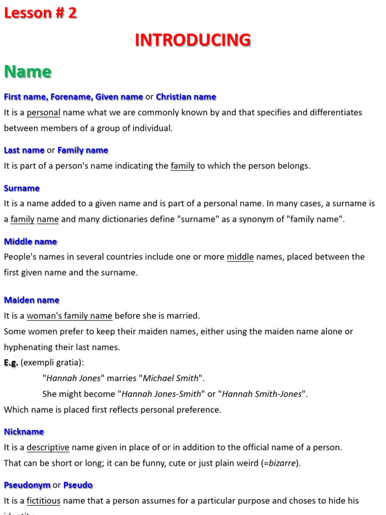 Introducing: First Name, Forename, Given Name Christian Name | PDF ...