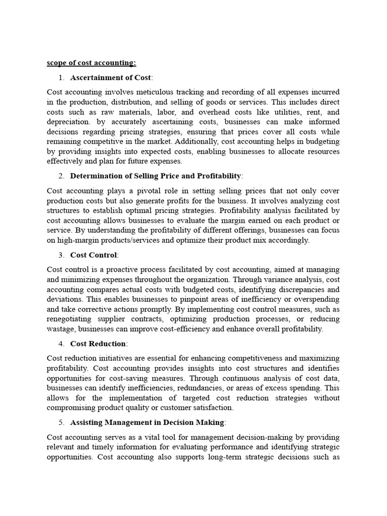 Cost Accounting Notes PDF Cost Accounting Cost