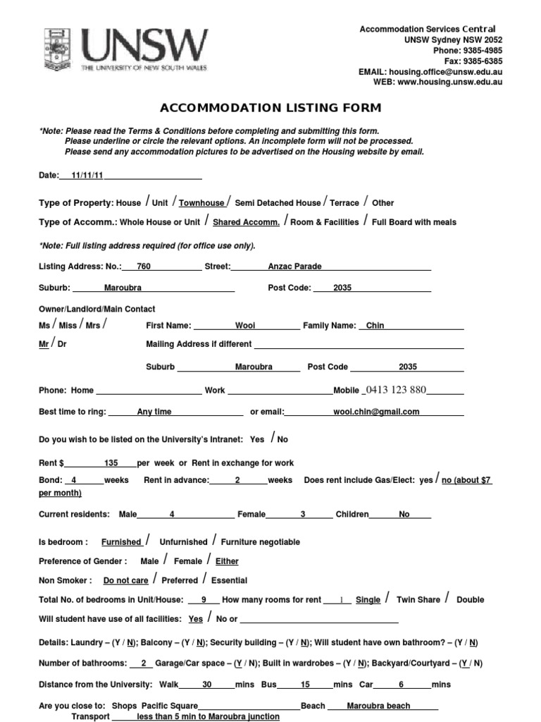 UNSW - Listing Form - Paul Ho | PDF | Business