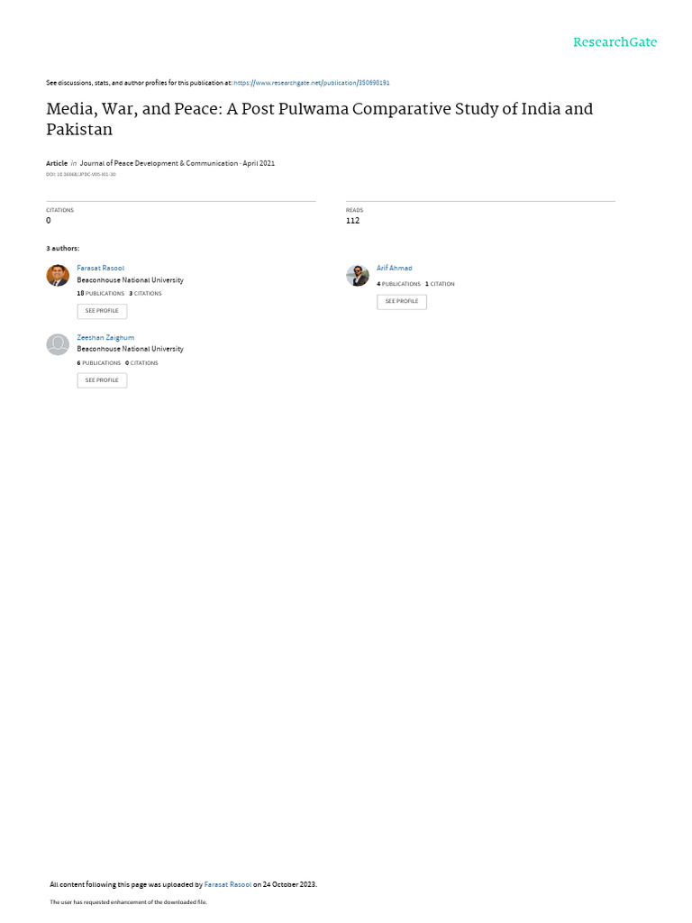 5 Media War And Peace Pdf Journalism Pakistan