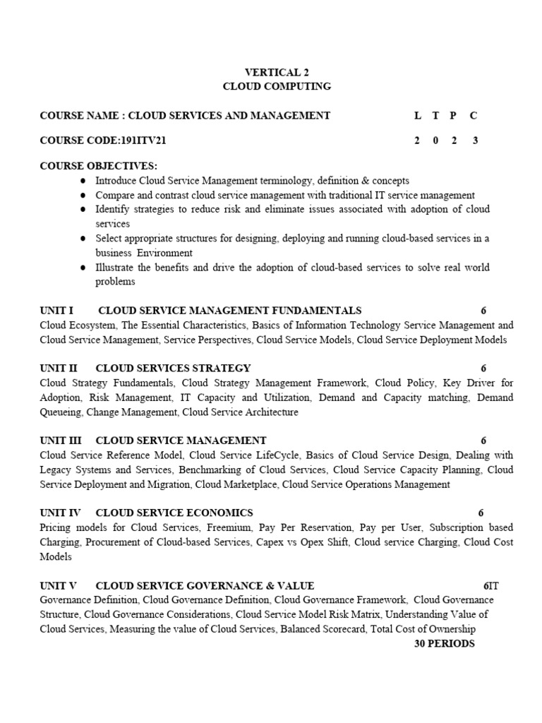 Cloud Services Management Course Overview | PDF | Cloud Computing ...
