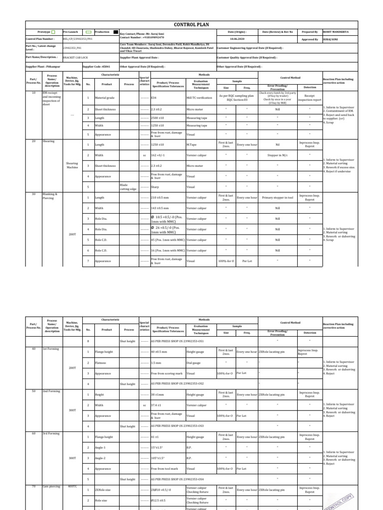 Control plan 23768162 p01 pdf sheet metal
