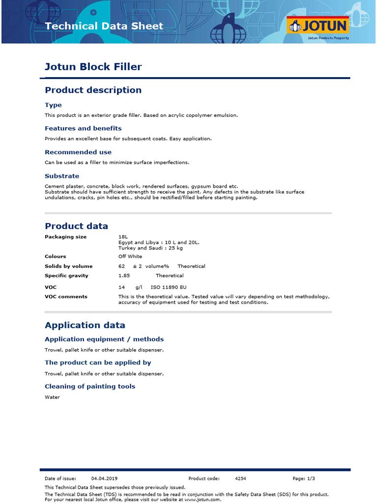 TDS Jotun Block Filler-1 | PDF | Paint | Industrial Processes