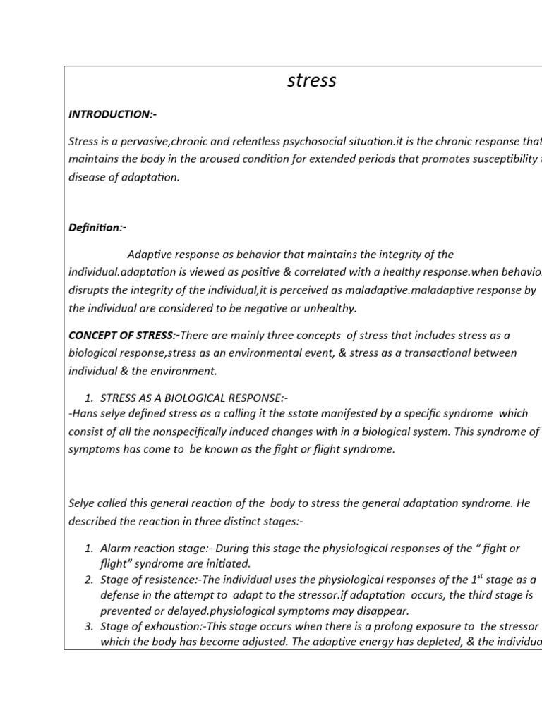 Understanding Stress: Concepts and Management | PDF | Stress (Biology ...