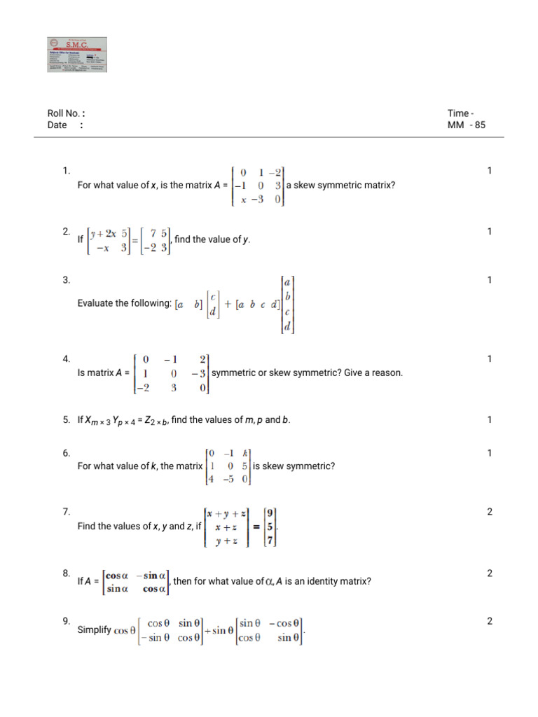 Matrices DPP Ques | Download Free PDF | Matrix (Mathematics ...